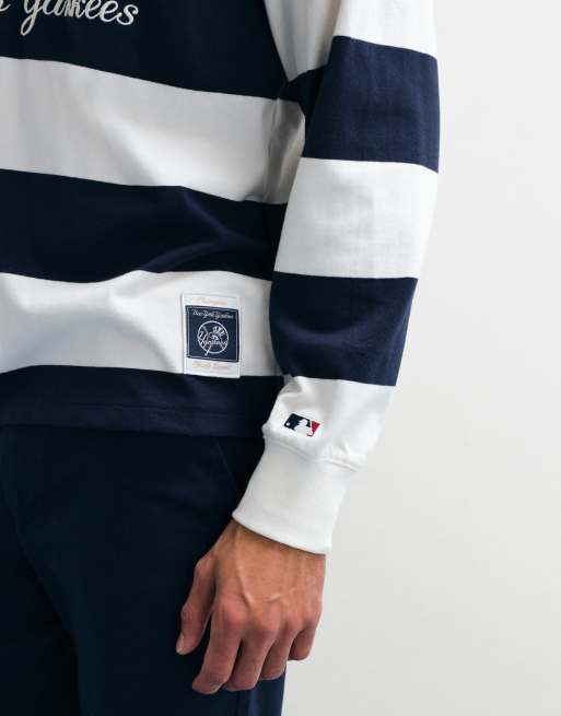 Champion x MLB Long Sleeve Polo T-Shirt in navy and white, 5 of 5
