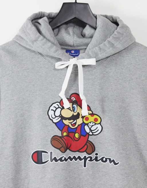 Champion x Super Mario Felpa con cappuccio grigia ASOS