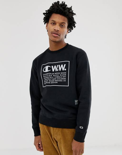 Champion Wood Wood Sweatshirt Large Logo In Black | ASOS