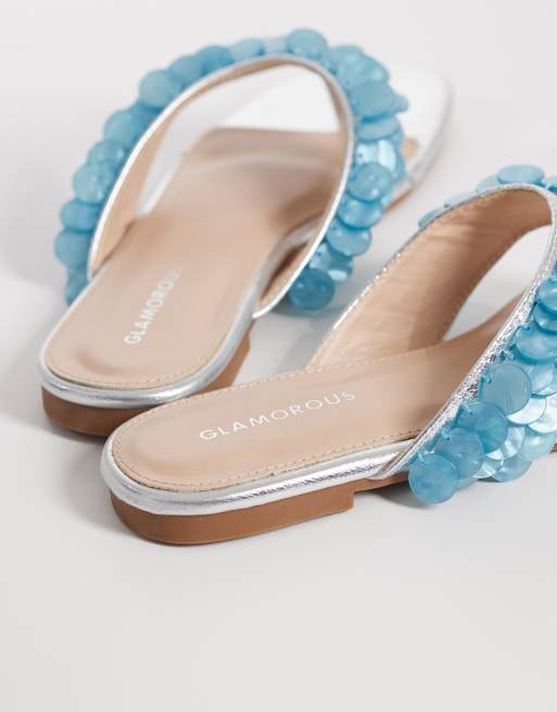Chanclas azules con detalle de conchas de Glamorous, 3 de 4