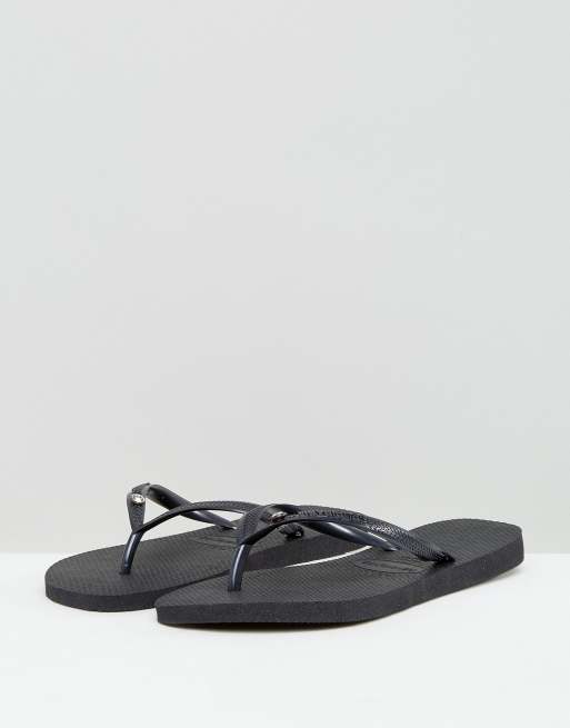 Chanclas de dedo de tiras finas en negro con cristales de Havaianas, 2 de 4