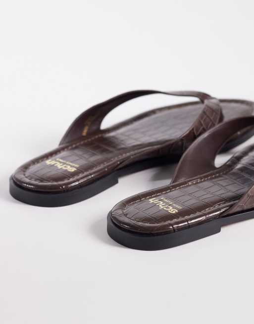 Chanclas marrón chocolate de cuero efecto cocodrilo Thailand de Schuh, 4 de 4