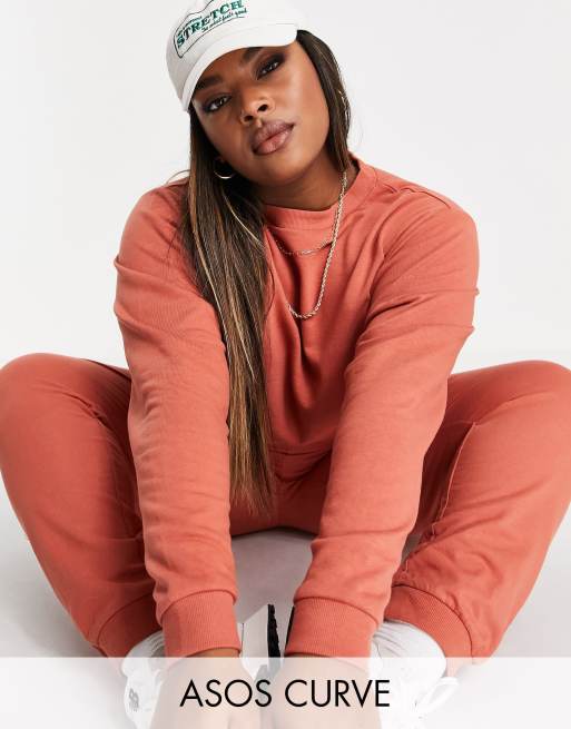 Chándal color arcilla de sudadera y joggers de corte slim de ASOS DESIGN Curve 