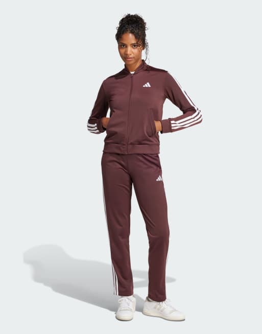 Chándal color rubí y marrón básico con detalle de 3 rayas Essentials de adidas Performance