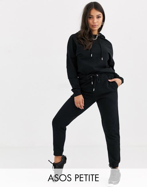 Chándal de sudadera con capucha y joggers de corte slim de algodón de ASOS DESIGN Petite - BLACK