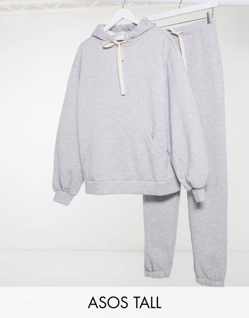 Chándal extragrande en gris marga con sudadera de capucha y joggers con cordones en contraste de ASOS DESIGN Tall