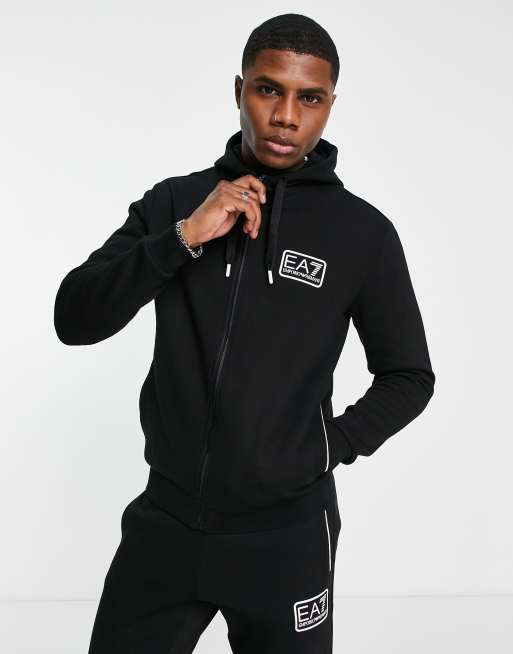 Chándal negro con capucha, cremallera y recuadro con logo de felpa Train Core ID de Armani EA7 , 3 de 4