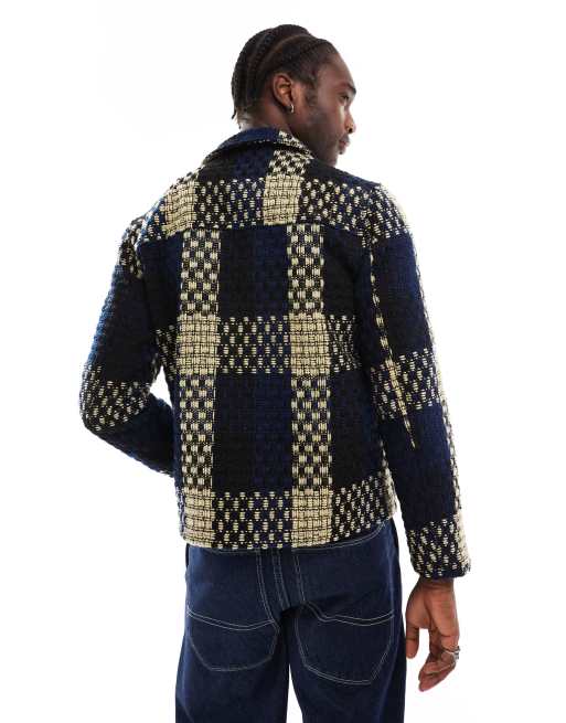 Chaqueta a cuadros azul marino de jacquard grueso de Native Youth, 4 de 4