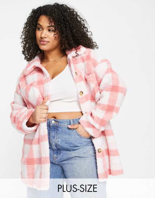 Chaqueta a cuadros de tejido tipo peluche de Missguided Plus