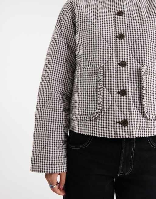 Chaqueta a cuadros marrones guateada de Miss Selfridge, 4 de 4