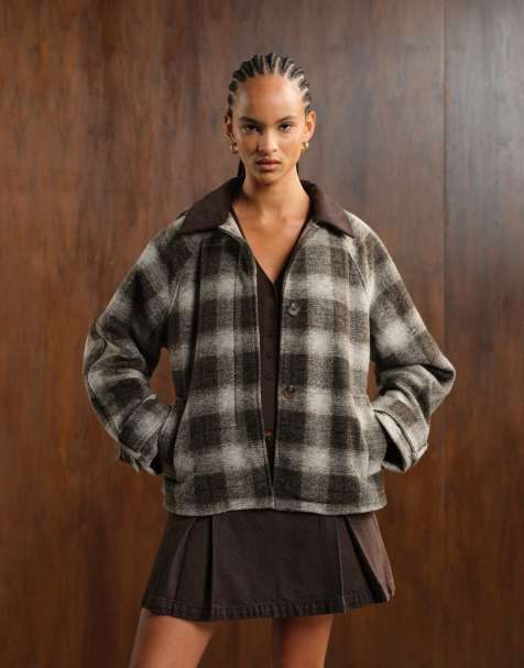 Chaqueta a cuadros monocromáticos de estilo campero con solapas en contraste de ASOS DESIGN - view 1