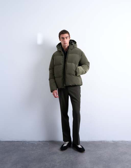 Chaqueta acolchada caqui oscuro de tejido texturizado de Topman, 2 de 5