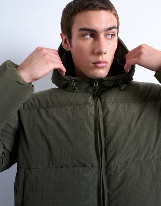 Chaqueta acolchada caqui oscuro de tejido texturizado de Topman, 4 de 5