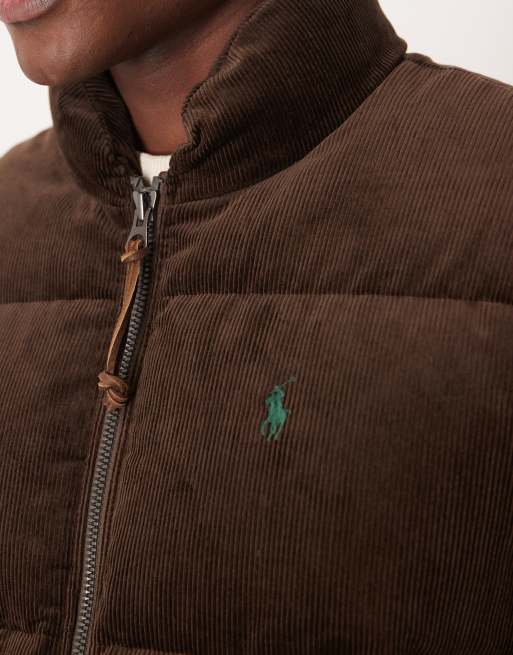Chaqueta acolchada marrón con logo de icono de Polo Ralph Lauren, 4 de 5