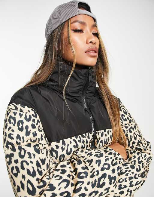 Viaje odio servilleta Chaqueta acolchada negra con diseño color block con estampado de leopardo  de Only | ASOS