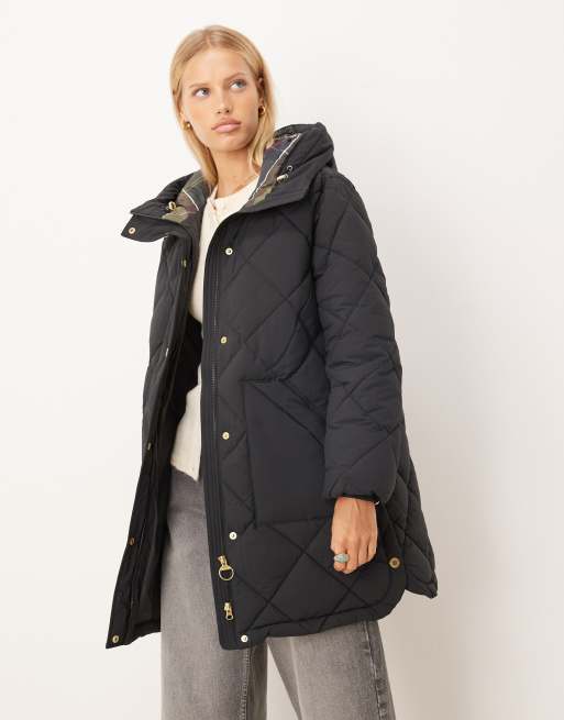 Chaqueta acolchada negra con forro a cuadros escoceses Kailyn de Barbour, 2 de 4
