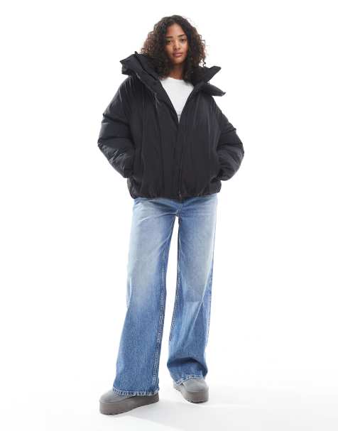 Chaqueta acolchada negra extragrande efecto nube con capucha de ASOS DESIGN - view 1