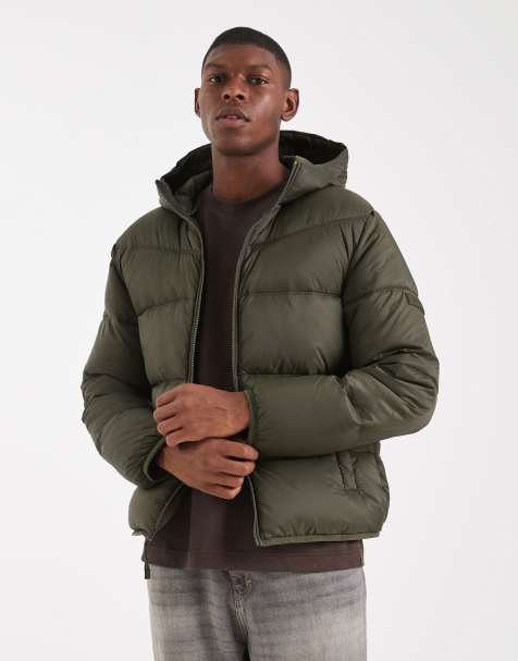 Chaqueta acolchada verde con capucha de tejido de grosor medio de Hollister - view 1