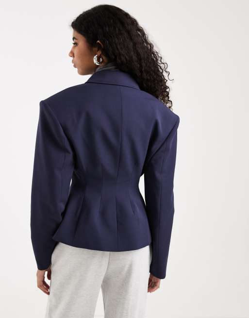 Chaqueta azul marino con cintura entallada y cremallera de ASOS DESIGN, 4 de 4
