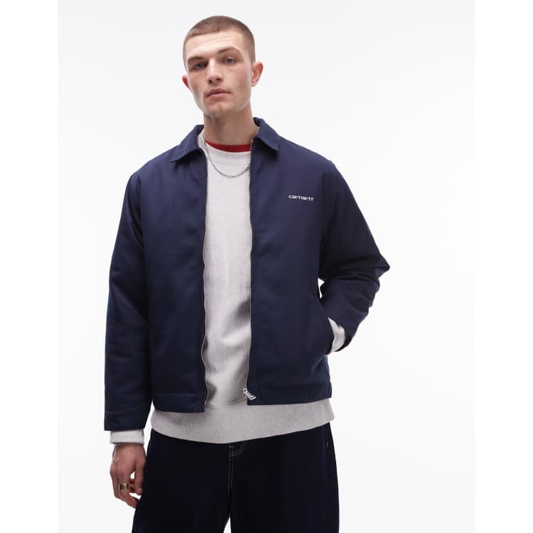 Chaqueta azul marino con cremallera y logo de texto Module Script