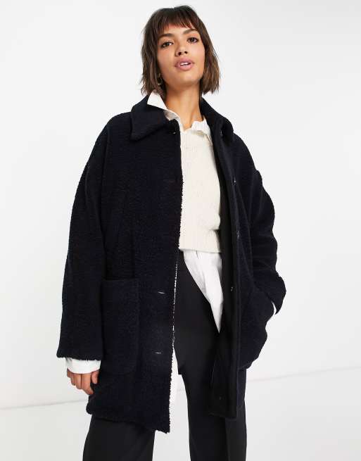 Chaqueta azul marino de largo medio de borreguito tipo peluche de Whistles
