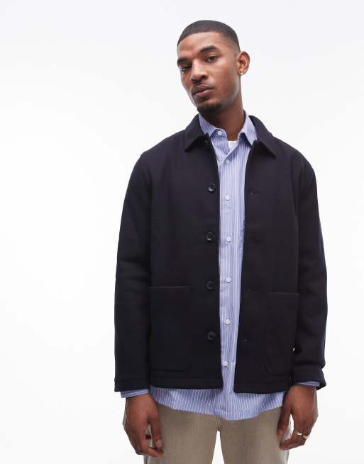 Chaqueta azul marino estilo camisa con botones de punto liso de Mango