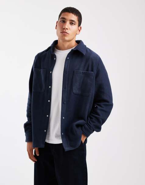 Chaqueta azul marino estilo camisa de manga larga con bolsillos delanteros de felpa de Brave Soul - view 1