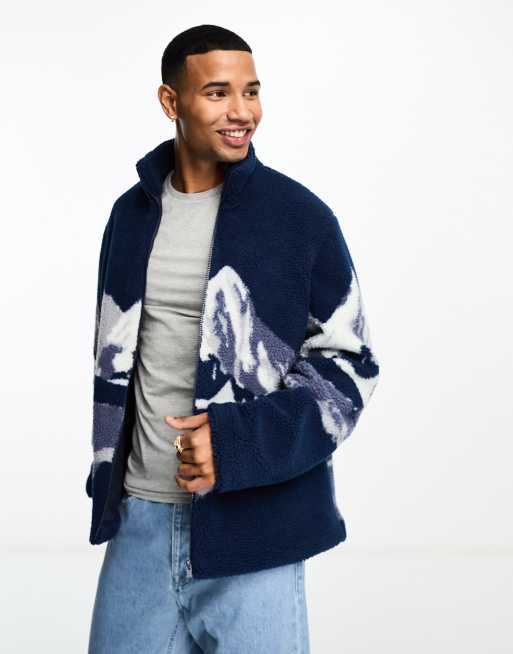 Chaqueta azul marino extragrande con estampado de paisaje de borreguito de ASOS DESIGN, 2 de 4