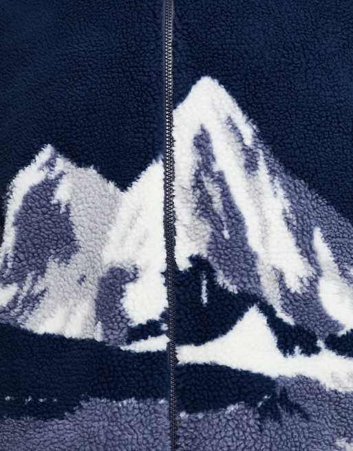 Chaqueta azul marino extragrande con estampado de paisaje de borreguito de ASOS DESIGN, 3 de 4
