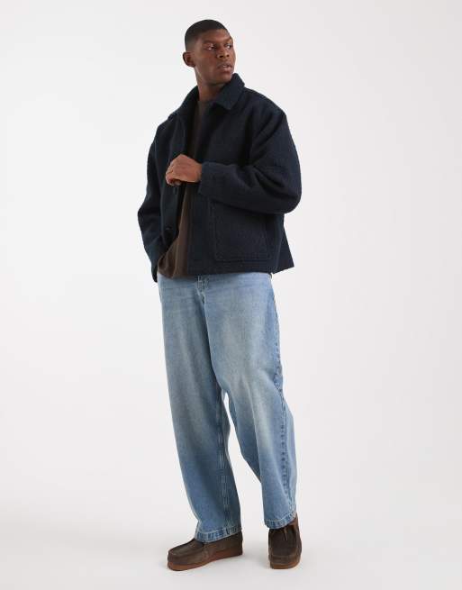 Chaqueta azul marino extragrande de bouclé efecto lana de ASOS DESIGN, 2 de 5