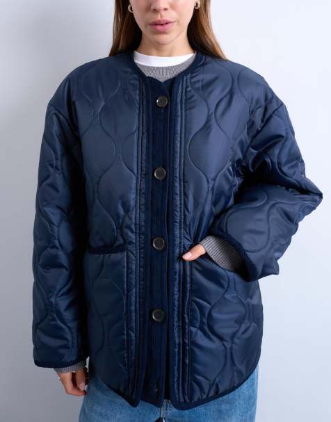 Chaqueta azul marino ligera con diseño de dos capas y cierre frontal de Topshop - view 1