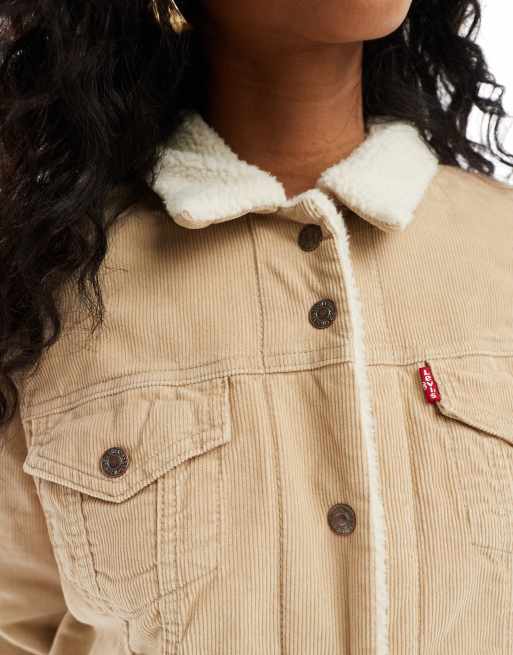 Chaqueta beis de estilo camionero de pana con forro de sherpa Original de Levi's, 2 de 4