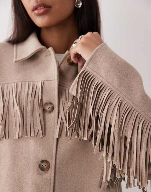 Chaqueta beis melange con flecos de Gina Tricot, 3 de 4