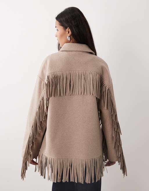 Chaqueta beis melange con flecos de Gina Tricot, 4 de 4