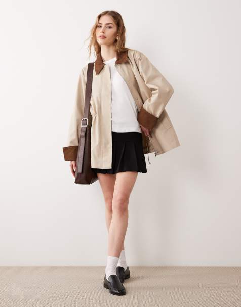 Chaqueta beis Oxford de estilo campero de sarga con ribete de pana de YAS - view 1