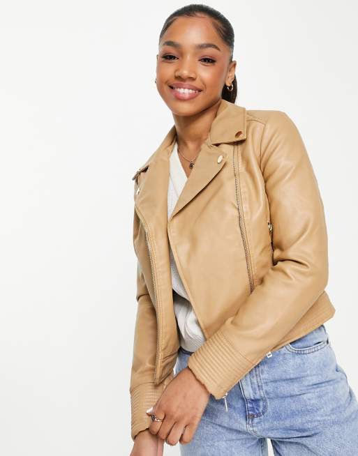Chaqueta biker color camel de cuero sintético de Miss Selfridge, 3 de 4
