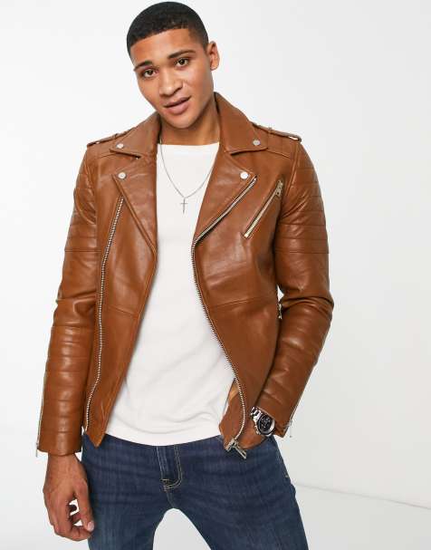 Cazadora polipiel marron hombre top