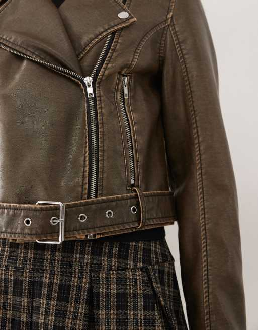 Chaqueta biker con lavado envejecido de cuero sintético de Noisy May, 3 de 4