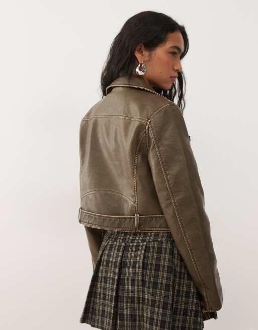 Chaqueta biker con lavado envejecido de cuero sintético de Noisy May, 4 de 4