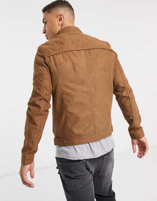 Chaqueta biker de antelina en tostado de Jack & Jones Essentials, 2 de 4