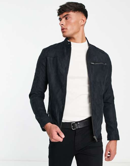 Chaqueta biker de antelina negra Essentials de Jack & Jones