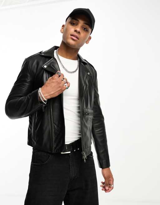 Chaqueta biker de corte cuadrado de cuero de Muubaa