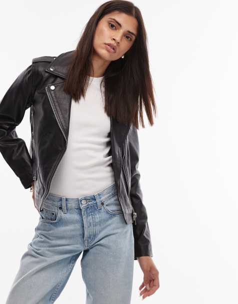 Chaqueta biker de cuero negro de Mango - view 1
