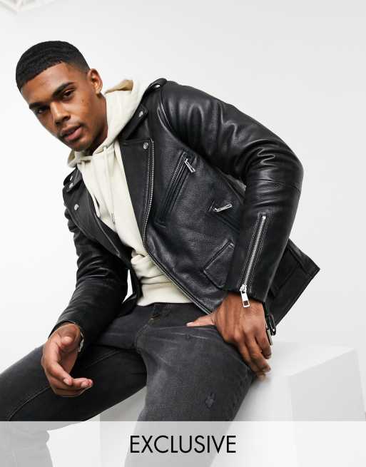 Chaqueta biker de cuero negro de Reclaimed Vintage