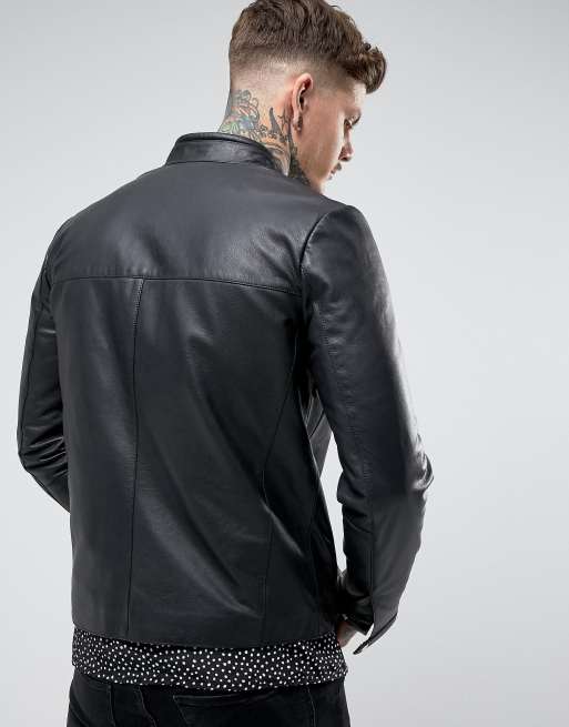Chaqueta biker de cuero negro Racing de ASOS DESIGN, 2 de 4