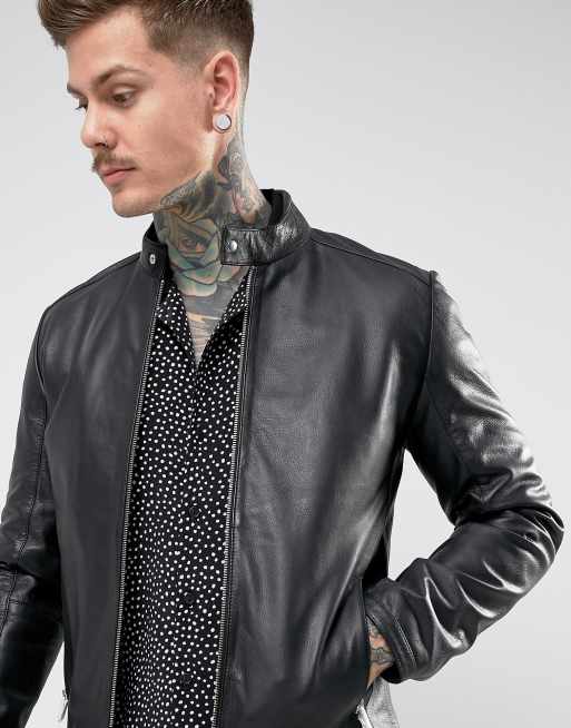 Chaqueta biker de cuero negro Racing de ASOS DESIGN, 3 de 4