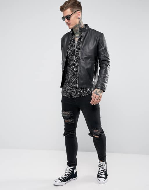 Chaqueta biker de cuero negro Racing de ASOS DESIGN, 4 de 4