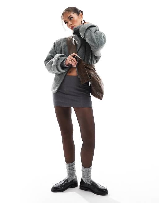 Chaqueta biker gris carbón de estilo formal con cuello alzado de tejido cepillado de ASOS DESIGN, 2 de 5