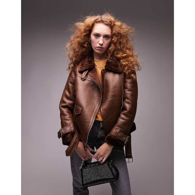 Cazadora biker mujer marron online