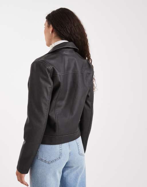 Chaqueta biker negra clásica de cuero de Hollister, 4 de 4